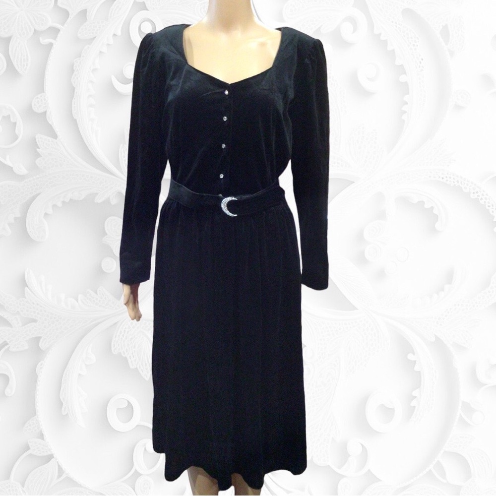 CLEARANCE Vintage 70s Party Dress Black Velvet Rhinestones Mint w/Tags M